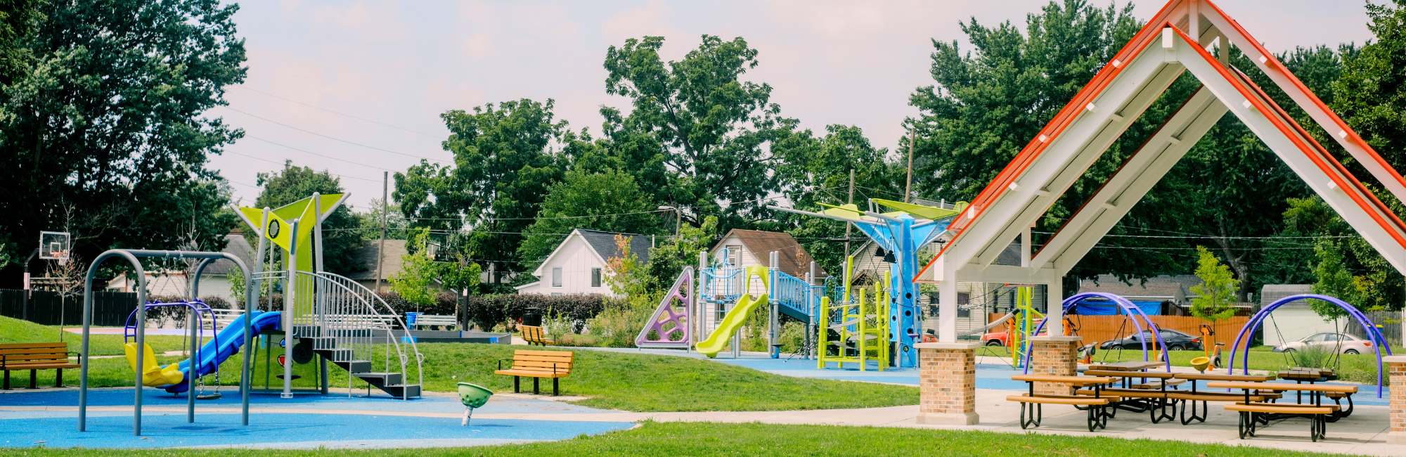 Park with a vibrant playground and shelter