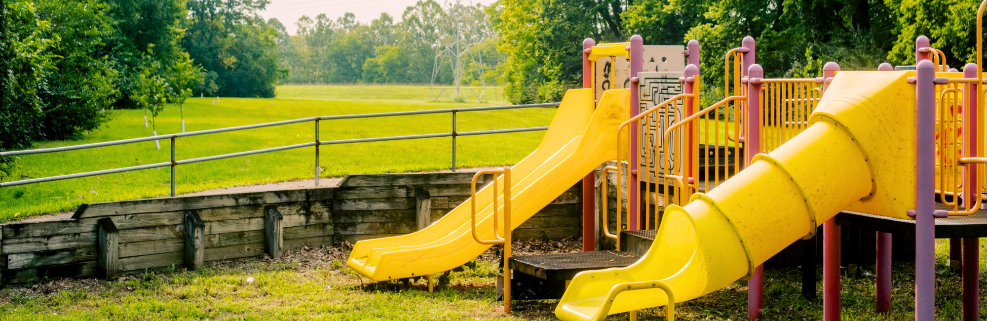 close up of a park playground with slides